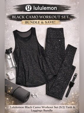 Lululemon Black Camo Workout Set S/2 | Racerback Tank + High Rise Leggings